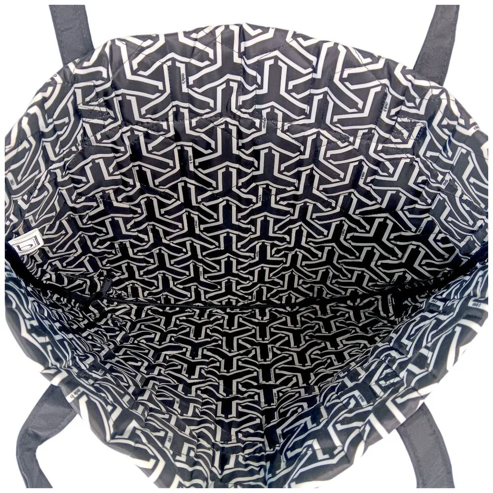 CINDA B- Jet Set Black-Tote-Purse-Shoulder Bag-Quilted Pattern-Black-White - Picture 7 of 10